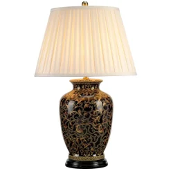 Stofflampen|Designerlampen*Elstead Tischlampe ELYA Schwarz Gold H:74cm Vintage Lampe