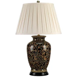 Stofflampen|Designerlampen*Elstead Tischlampe ELYA Schwarz Gold H:74cm Vintage Lampe