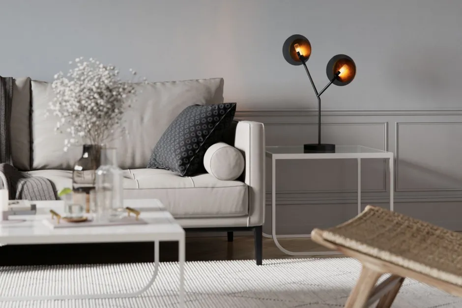 By Rydéns Tischlampe 2-flammmig 59 cm Schwarz Gold aus Glas Metall< Wohnzimmerlampen|Metall Lampen