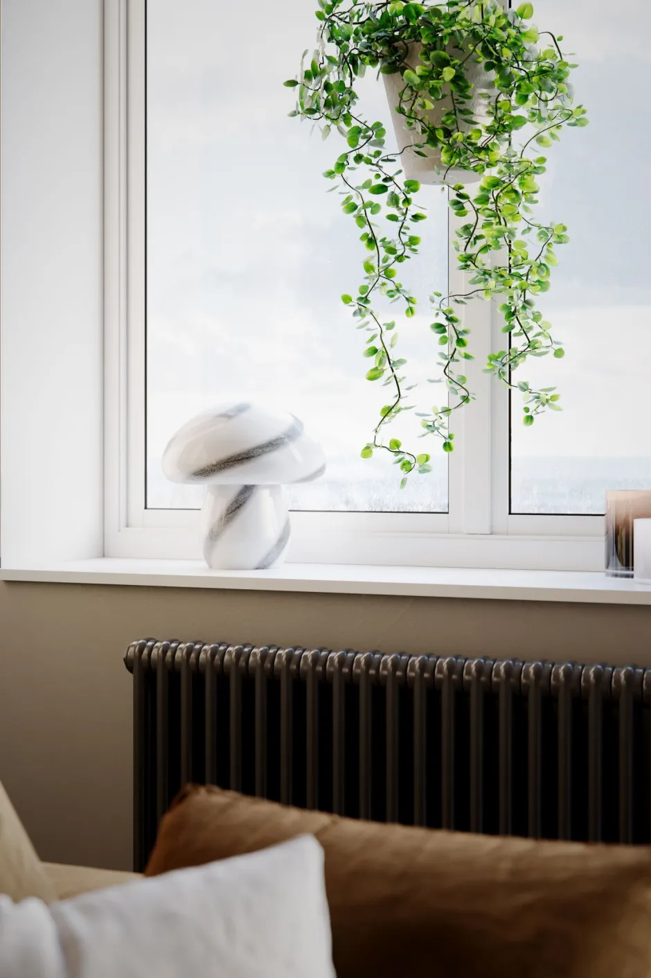 By Rydéns Tischlampe Glas 30 cm hoch Weiß marmoriert E27 Pilz Look< Wohnzimmerlampen|Metall Lampen