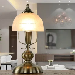 Easylight Tischlampe Glas Metall 35 cm in Bronze Weiß Jugendstil< Glaslampen|Jugendstil Lampen