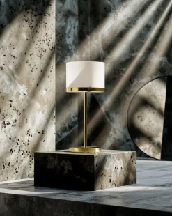 Wohnzimmerlampen|Metall Lampen*By Rydéns Tischlampe Glas Metall E27 55 cm in Messing Weiß rund