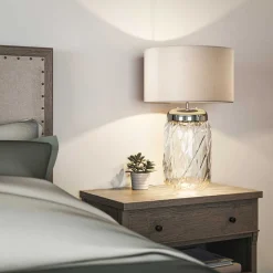 Elstead Tischlampe Glas Stoff 67,5 cm beleuchteter Sockel< Wohnzimmerlampen|Glaslampen