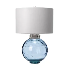 Schlafzimmer Lampen|Glaslampen*Elstead Tischlampe Glas Stoff E27 55,5 cm Weiß Blau LUBIELA