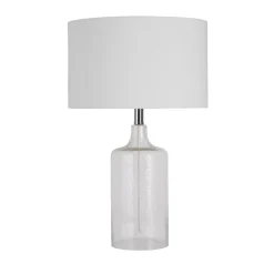 Wohnzimmerlampen|Schlafzimmer Lampen*Searchlight Tischlampe Glas Stoff Weiß 62 cm E27 elegant