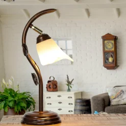 Rustikale Lampen|Glaslampen*Lamkur Tischlampe Glasschirm Ambiente Shabby Braun antik