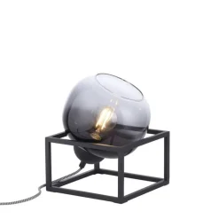 Just Light Tischlampe Glasschirm Rauchgrau Schwarz E27 23 cm klein< Wohnzimmerlampen|Schlafzimmer Lampen