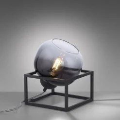 Just Light Tischlampe Glasschirm Rauchgrau Schwarz E27 23 cm klein< Wohnzimmerlampen|Schlafzimmer Lampen