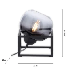 Just Light Tischlampe Glasschirm Rauchgrau Schwarz E27 23 cm klein< Wohnzimmerlampen|Schlafzimmer Lampen