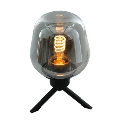 Tischlampen|Schlafzimmer Lampen*Steinhauer Tischlampe Glasschirm Schwarz Rauchgrau 23 cm elegant