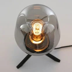 Tischlampen|Schlafzimmer Lampen*Steinhauer Tischlampe Glasschirm Schwarz Rauchgrau 23 cm elegant