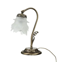 Giovanni Battista Tischlampe Glasschirm Weiß Echt-Messing Floral< Wohnzimmerlampen|Glaslampen