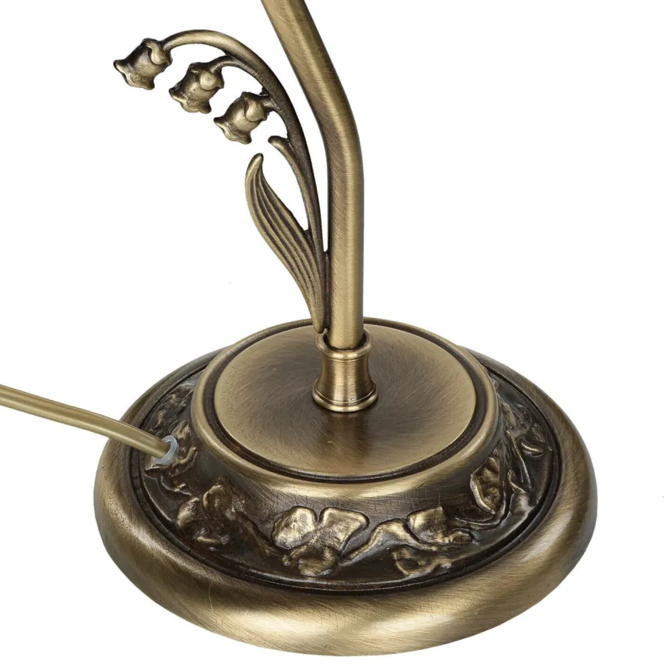 Giovanni Battista Tischlampe Glasschirm Weiß Echt-Messing Floral< Wohnzimmerlampen|Glaslampen