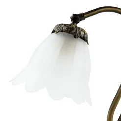 Giovanni Battista Tischlampe Glasschirm Weiß Echt-Messing Jugendstil< Wohnzimmerlampen|Glaslampen