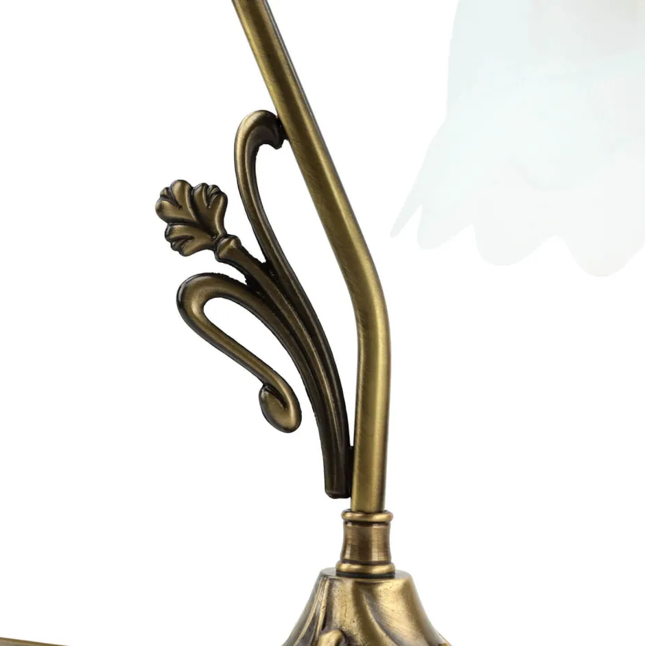 Giovanni Battista Tischlampe Glasschirm Weiß Echt-Messing Jugendstil< Wohnzimmerlampen|Glaslampen