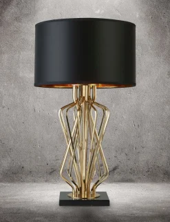 Wohnzimmerlampen|Designerlampen*Searchlight Tischlampe Gold Schwarz 72 cm hoch E27 Metall Satin