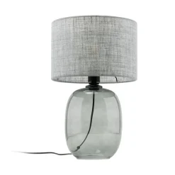 TK Lighting Tischlampe Grau Rauchglas Stoff E27 H: 48 cm Ø 30 cm< Tischlampen|Schlafzimmer Lampen