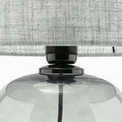 TK Lighting Tischlampe Grau Rauchglas Stoff E27 H: 48 cm Ø 30 cm< Tischlampen|Schlafzimmer Lampen