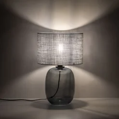 TK Lighting Tischlampe Grau Rauchglas Stoff E27 H: 48 cm Ø 30 cm< Tischlampen|Schlafzimmer Lampen