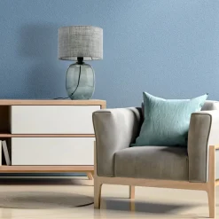 TK Lighting Tischlampe Grau Rauchglas Stoff E27 H: 48 cm Ø 30 cm< Tischlampen|Schlafzimmer Lampen