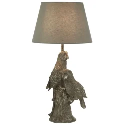 Schlafzimmer Lampen|Stofflampen*Searchlight Tischlampe Grau Silber H: 51 cm Resin Stoff Papageien E27