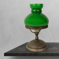 Giovanni Battista Tischlampe Grün Bronze Antik H: 23,5 cm klein Glas Messing E14< Tischlampen|Jugendstil Lampen