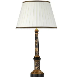 Tischlampen|Schlafzimmer Lampen*Elstead Tischlampe groß 87 cm Stoff Holz in Creme Schwarz Gold