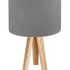 BPS Koncept Tischlampe Holz Dreibein Grau Pink 46cm Retro JERRY< Tischlampen|Schlafzimmer Lampen