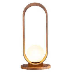 Wohnzimmerlampen|Schlafzimmer Lampen*Elstead Tischlampe Holz Furnier aus Teak Glas 54 cm hoch E27 Modern