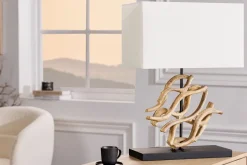 Invicta Interior Tischlampe Holz Stoff blendarm E27 H:57 cm Leselicht< Tischlampen|Schlafzimmer Lampen