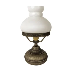 Tischlampen|Jugendstil Lampen*Giovanni Battista Tischlampe Jugendstil Messing Glas in Bronze Antik Weiß 24,5cm