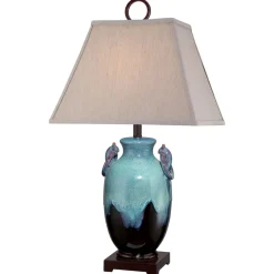 Elstead Tischlampe Keramik Leinen Maritim in Türkis Natur 85 cm< Tischlampen|Schlafzimmer Lampen