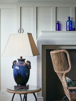 Elstead Tischlampe Keramik Leinen Maritim in Türkis Natur 85 cm< Tischlampen|Schlafzimmer Lampen