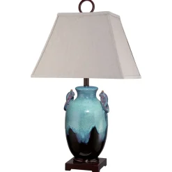 Elstead Tischlampe Keramik Leinen Maritim in Türkis Natur 85 cm< Tischlampen|Schlafzimmer Lampen