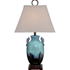 Elstead Tischlampe Keramik Leinen Maritim in Türkis Natur 85 cm< Tischlampen|Schlafzimmer Lampen