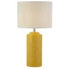Schlafzimmer Lampen|Stofflampen*Searchlight Tischlampe Keramik Leinen 52 cm Ø 28 cm in Gelb Weiß E27