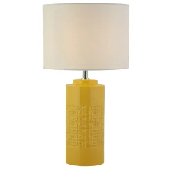 Schlafzimmer Lampen|Stofflampen*Searchlight Tischlampe Keramik Leinen 52 cm Ø 28 cm in Gelb Weiß E27