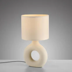 Just Light Tischlampe Keramik Stoff blendarm 30 cm E27 Beige< Schlafzimmer Lampen|Stofflampen