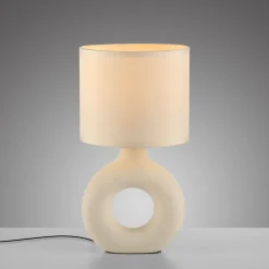 Just Light Tischlampe Keramik Stoff blendarm 30 cm E27 Beige< Schlafzimmer Lampen|Stofflampen