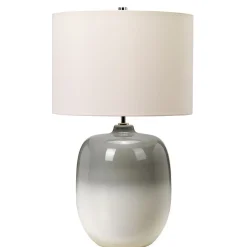 Schlafzimmer Lampen|Keramiklampen*Elstead Tischlampe Keramik Stoff Hellgrau Creme 61,5 cm E27