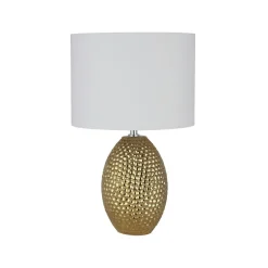Searchlight Tischlampe Keramik Stoff E27 45 cm Ø 28 cm Gold Creme-Weiß< Stofflampen|Schlafzimmer Lampen