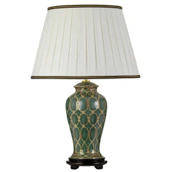 Elstead Tischlampe Keramik Stoff 68 cm Grün Gold Creme< Wohnzimmerlampen|Stofflampen