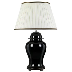 Elstead Tischlampe Keramik Stoff Schwarz Creme 80 cm hoch E27< Tischlampen|Schlafzimmer Lampen