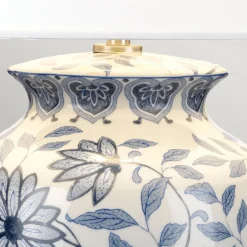 Elstead Tischlampe Keramik Stoff E27 65 cm Blau Weiß Klassisch< Stofflampen|Keramiklampen