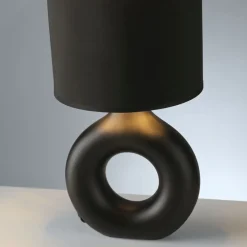 Just Light Tischlampe Keramik Stoff 30 cm E27 Schwarz Gold Modern< Wohnzimmerlampen|Schlafzimmer Lampen