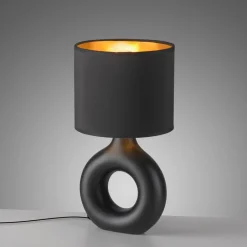 Just Light Tischlampe Keramik Stoff 30 cm E27 Schwarz Gold Modern< Wohnzimmerlampen|Schlafzimmer Lampen