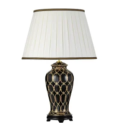 Elstead Tischlampe Keramik Stoff 68 cm Creme Schwarz Gold E27< Wohnzimmerlampen|Stofflampen