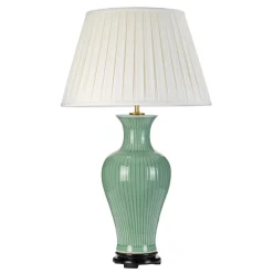 Tischlampen|Schlafzimmer Lampen*Elstead Tischlampe Keramik Stoff Grün Creme 81cm E27 Nachttisch