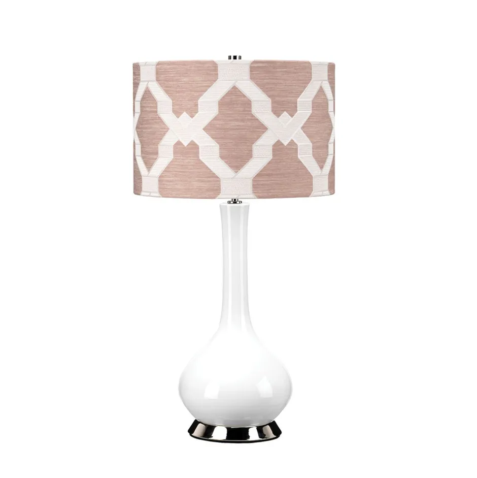 Wohnzimmerlampen|Stofflampen*Elstead Tischlampe Keramik Stoff E27 69 cm hoch Weiß Rosa