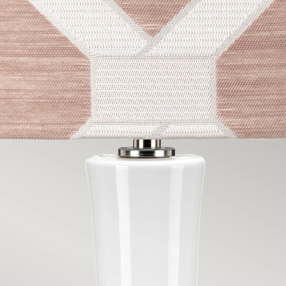 Wohnzimmerlampen|Stofflampen*Elstead Tischlampe Keramik Stoff E27 69 cm hoch Weiß Rosa